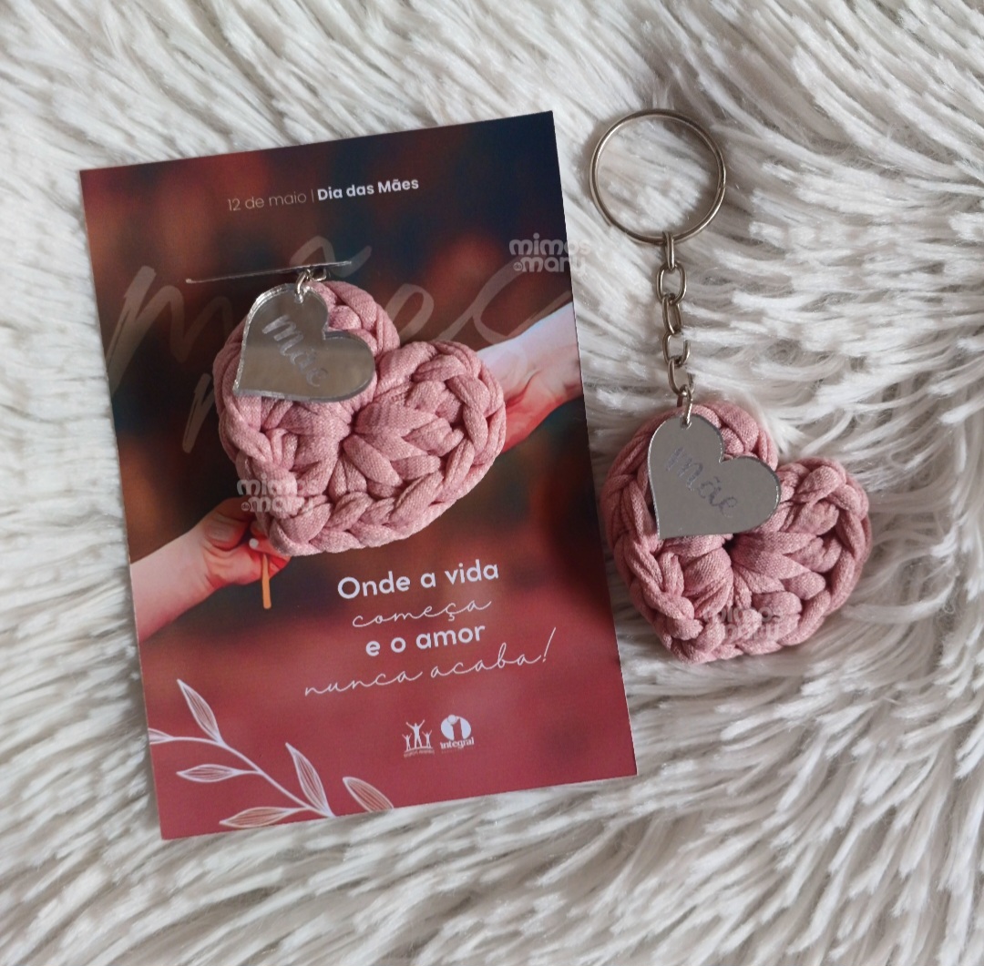 Kit Afeto: Chaveiro Coração em Crochê & Card Personalizável