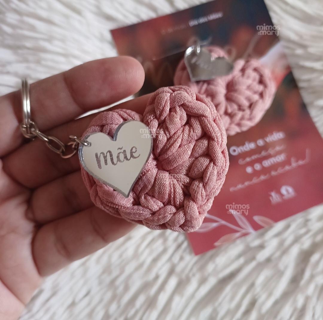 Kit Afeto: Chaveiro Coração em Crochê & Card Personalizável