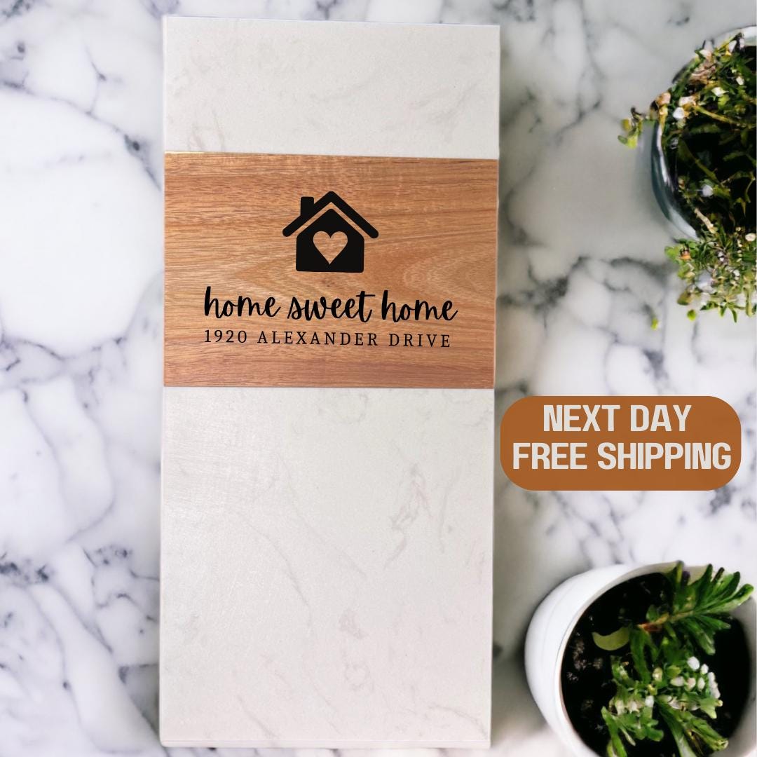 Personalized White Marble and Acacia Wood Cheese Board, Pastry Server Plate