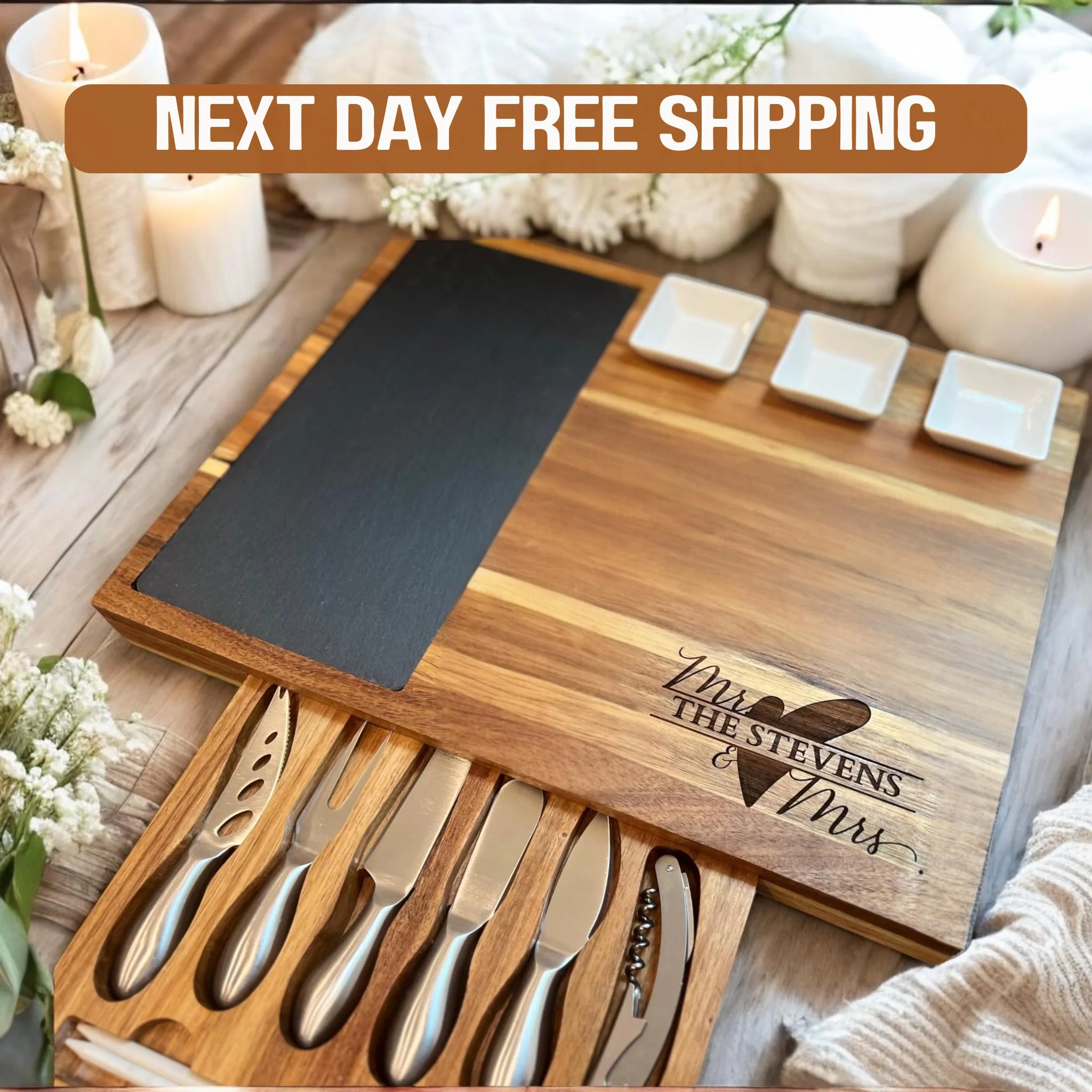 Charcuterie Board Set, Bowls, Slate and Knife Set, 17 Pcs