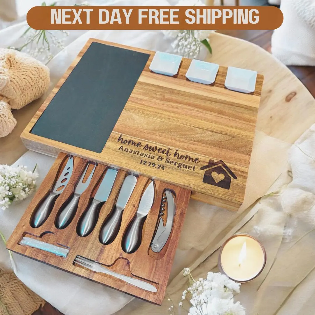 Personalized Charcuterie Board Set, Slate and Knife Set, 17 Pcs