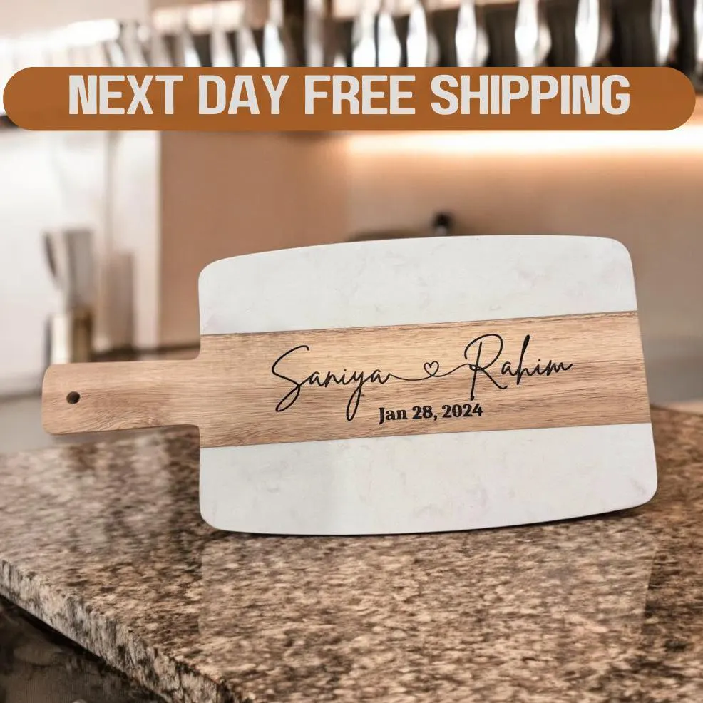 Customized Marble and Wood Charcuterie Cheese Serving Board