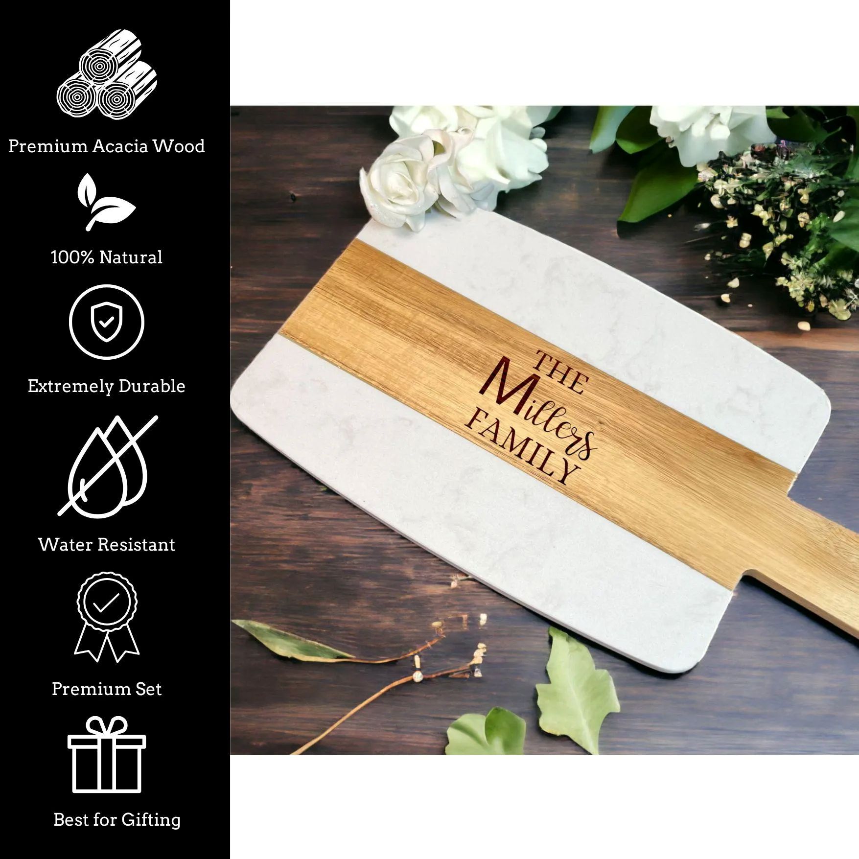 Customized Marble and Wood Charcuterie Cheese Serving Board