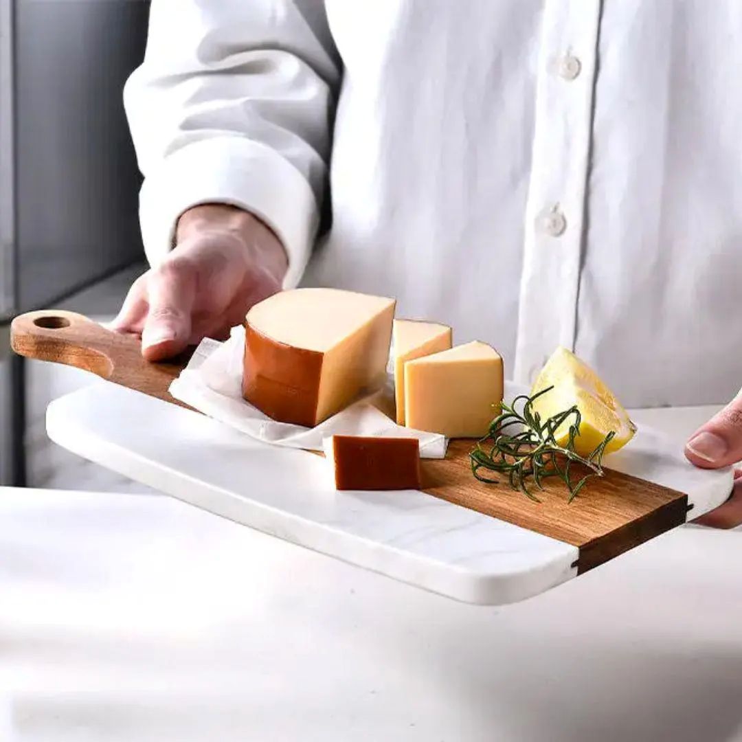 Customized Marble and Wood Charcuterie Cheese Serving Board