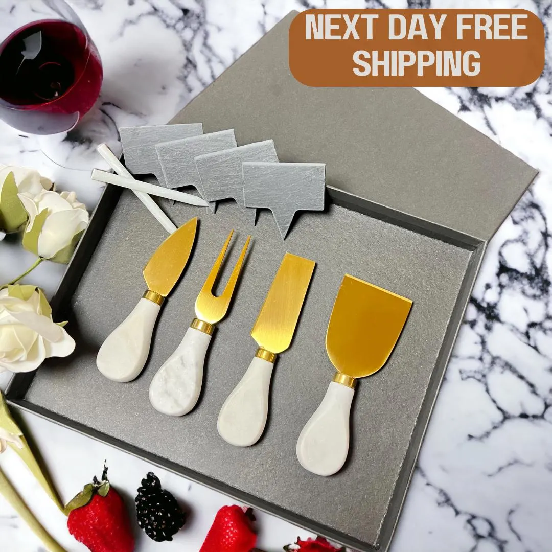 Gold Stainless Steel Cheese Knife Set, 4 pcs with slates