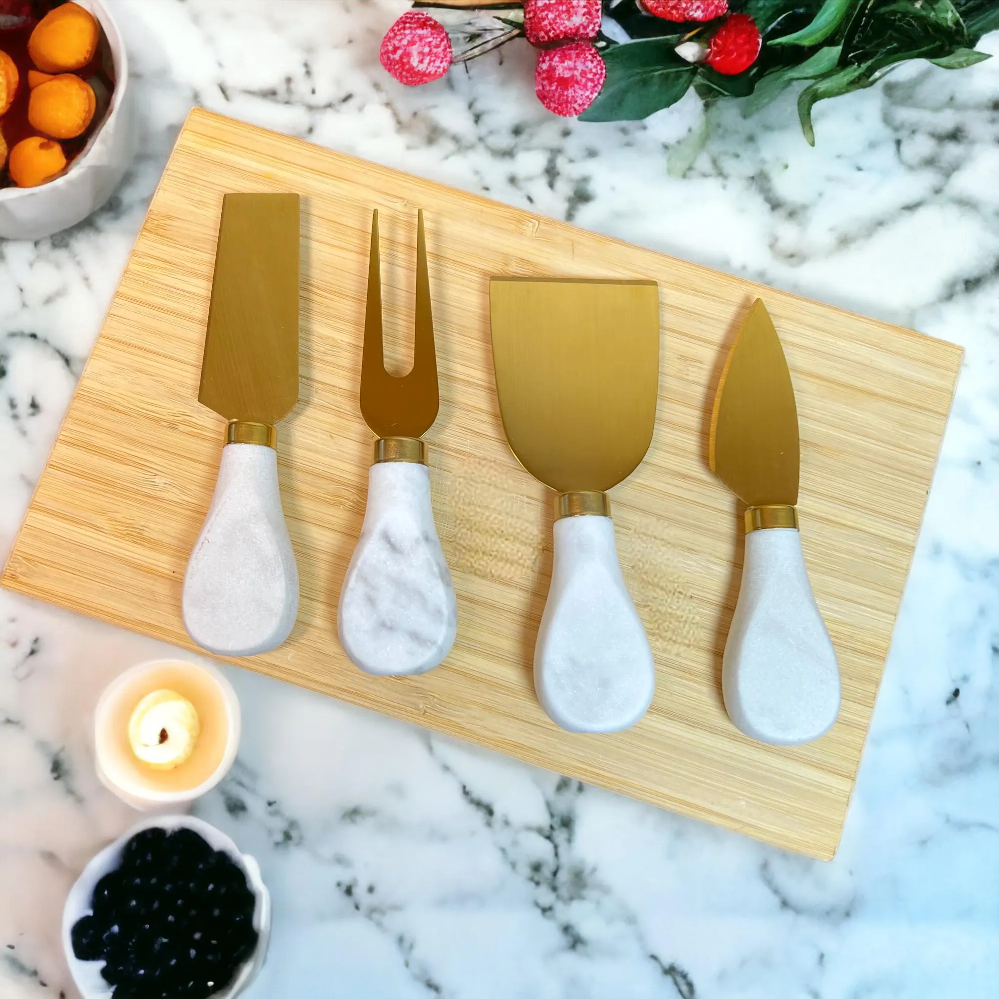 Gold Stainless Steel Cheese Knife Set, 4 pcs with slates