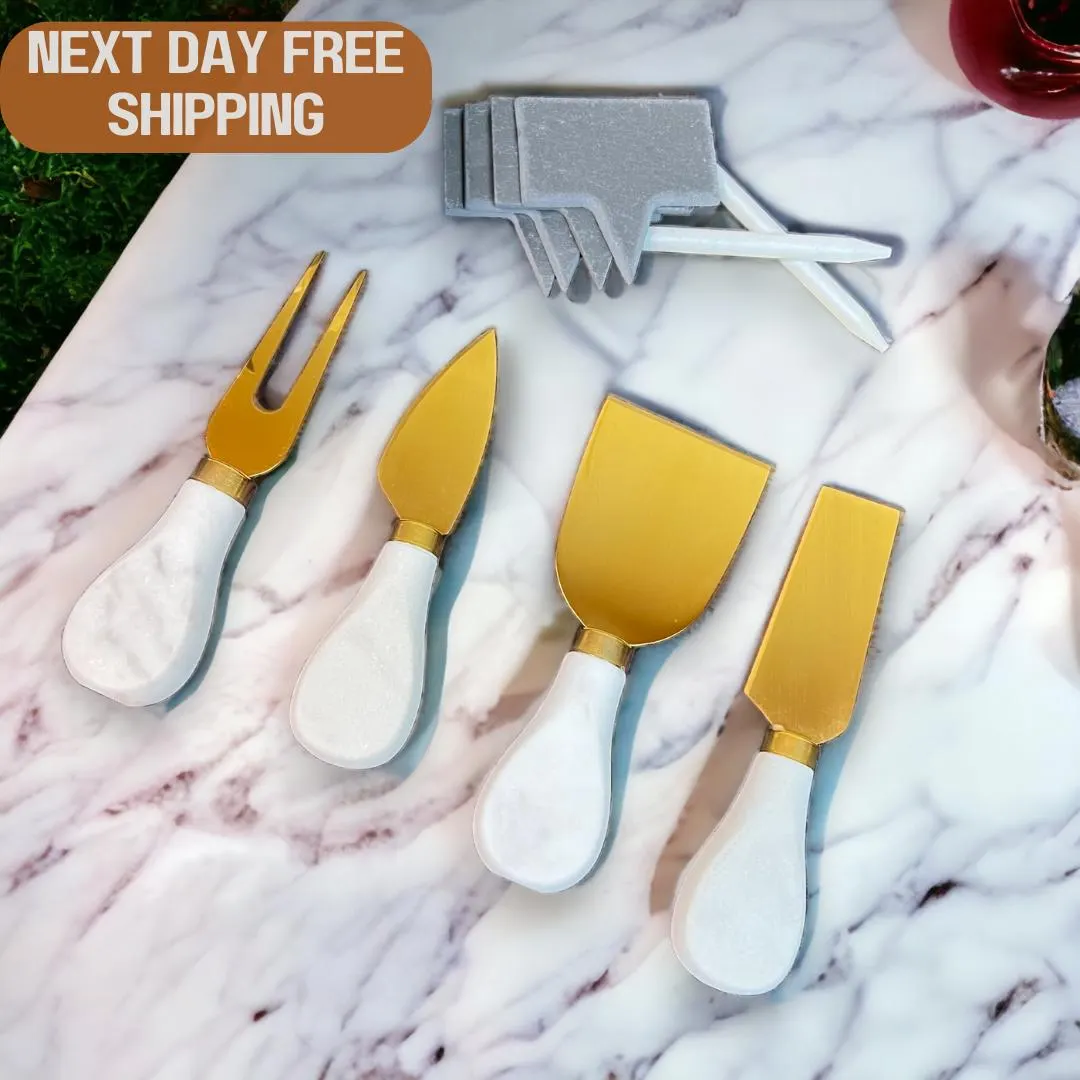 Gold Stainless Steel Cheese Knife Set, 4 pcs with slates