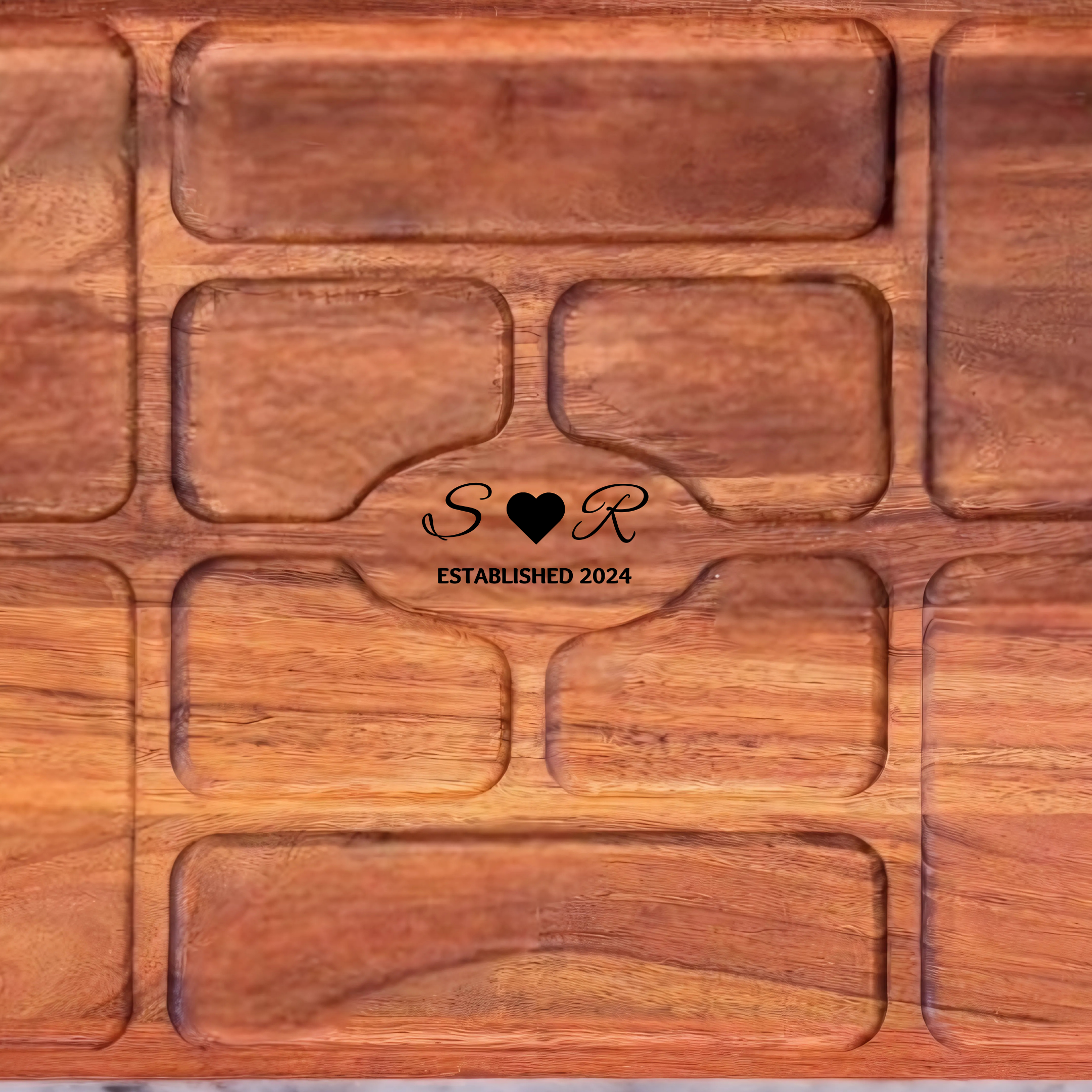 Large Serving Board with Multi-Compartment Design, Carved Slots, Handle Grip - Wedding Gift, Birthday, Anniversary, Housewarming Gift