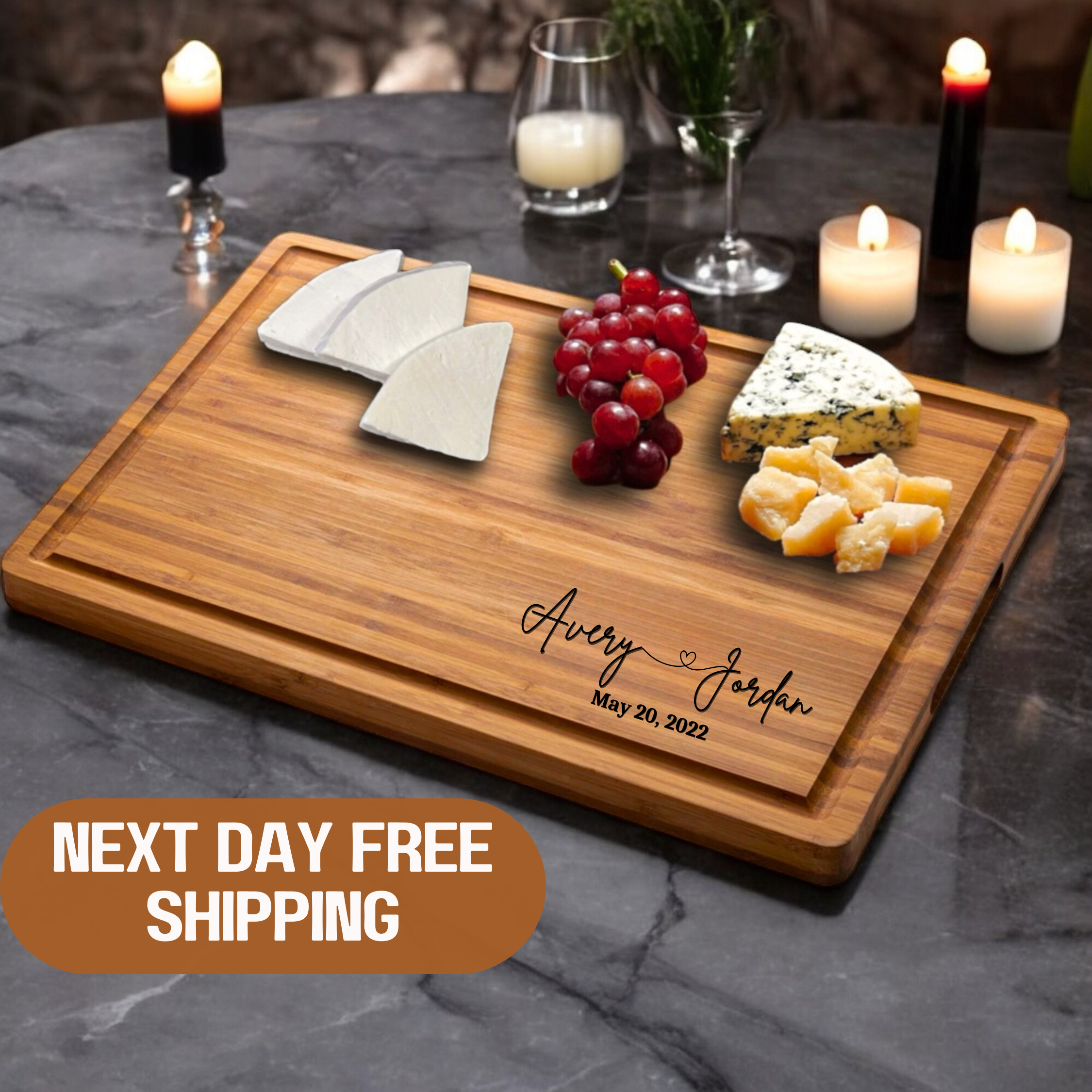 Personalized Marble and Wood Personalized Cutting Board -Perfect Corporate Gift, Mother's Day Gift, Wedding Gift, Engagement Gift, Anniversary, Birthday, Mom Gift