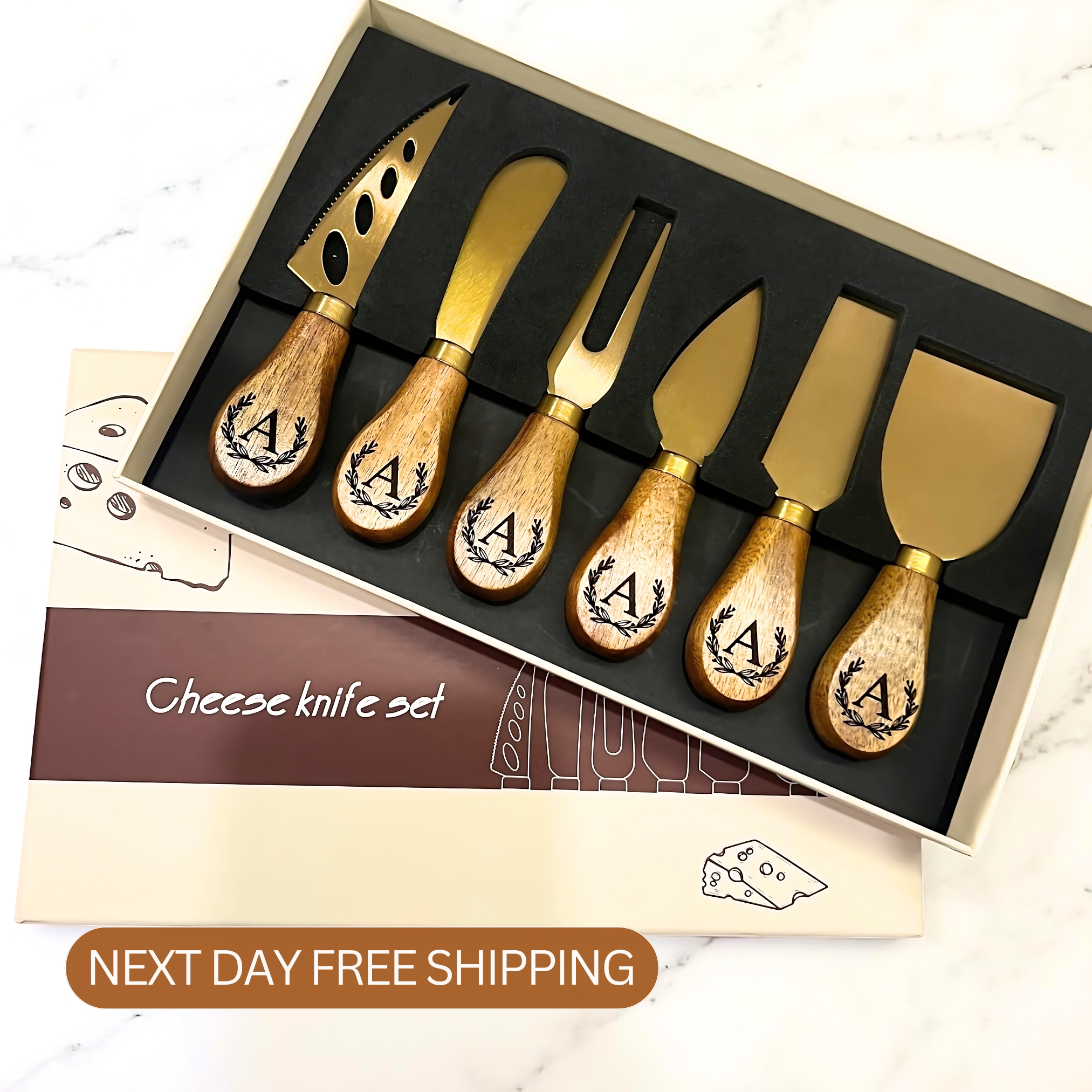 Cheese Knives Set with Stainless Steel Blades, 6 Pieces