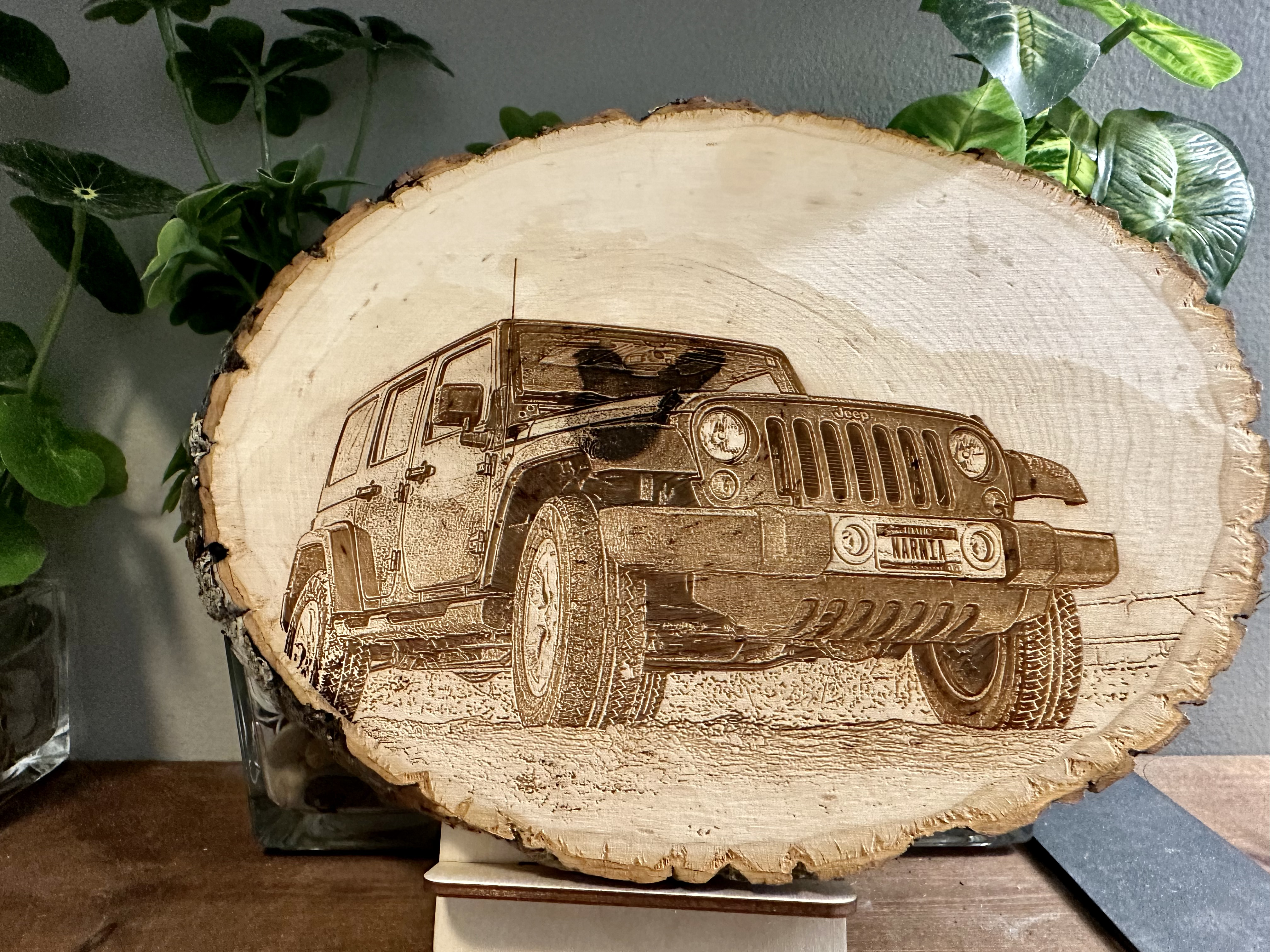 Custom Laser Engraved Photo on Wood Bark Edge
