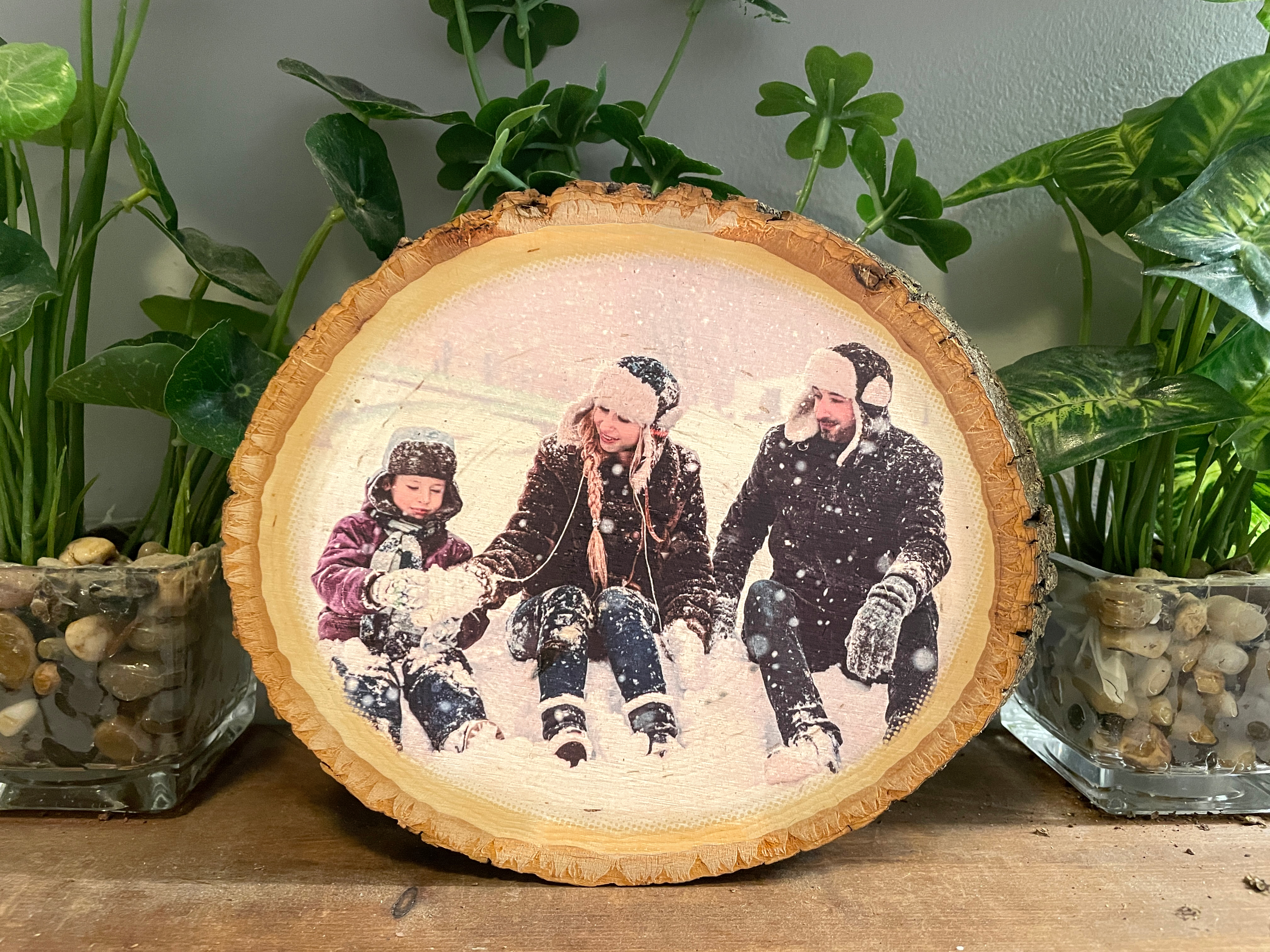 Custom Printed Photo on Wood Bark Edge
