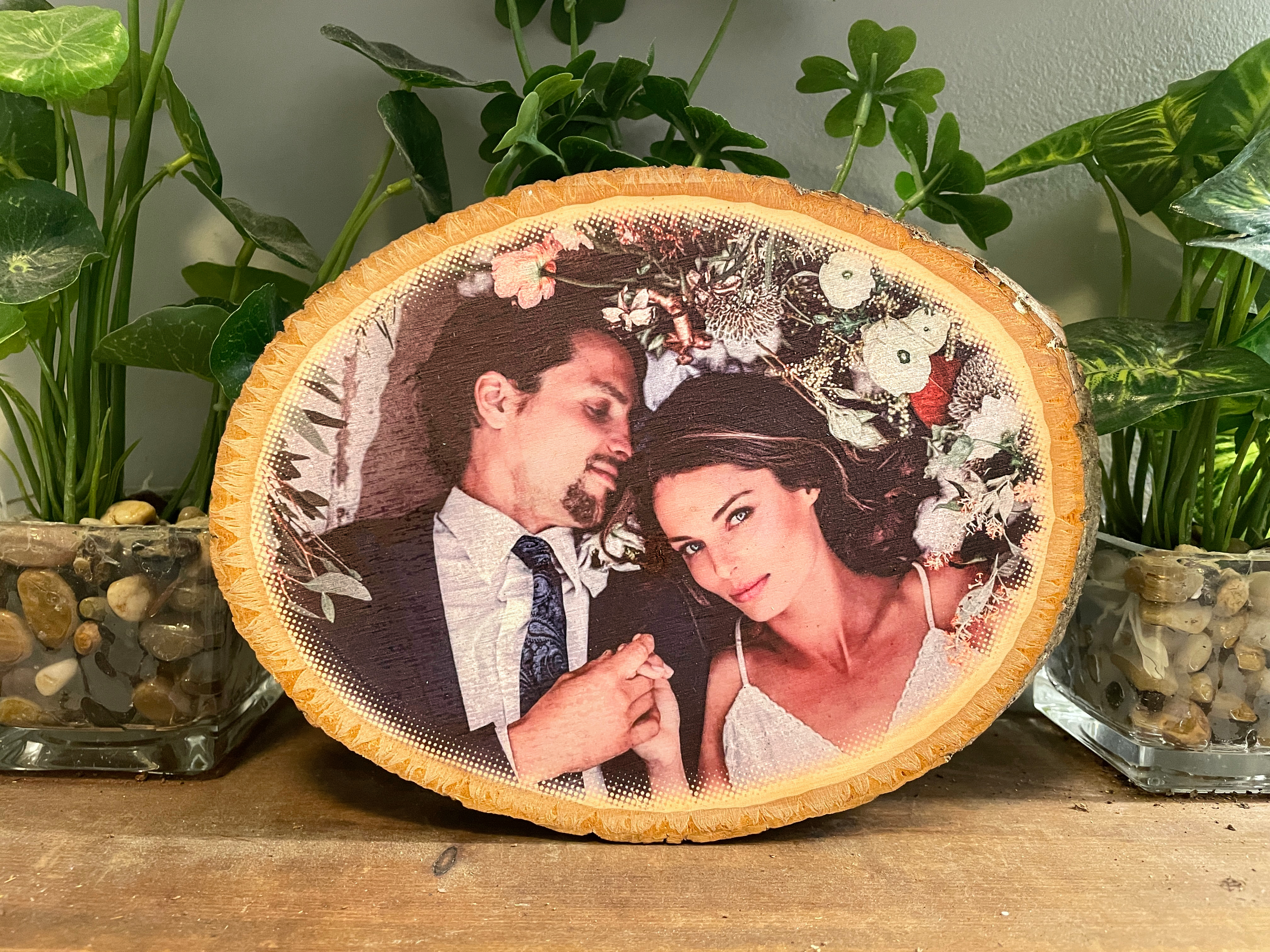 Custom Printed Photo on Wood Bark Edge