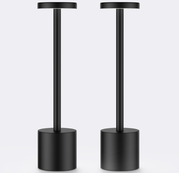 2 Pack Cordless Table Lamp,3 Colors Stepless Dimming Up,Battery Operated,Portable LED Desk Lamp for Bedroom/Restaurant/Bars/Outdoor Camping/Couple Dinner/Night Light/(Black)