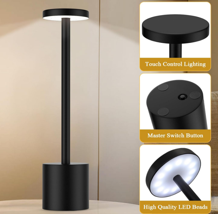 2 Pack Cordless Table Lamp,3 Colors Stepless Dimming Up,Battery Operated,Portable LED Desk Lamp for Bedroom/Restaurant/Bars/Outdoor Camping/Couple Dinner/Night Light/(Black)