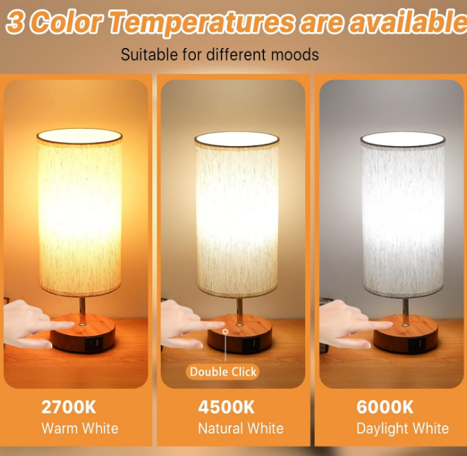 Dimming Small Lamp with 3 Color Temperature, Touch Table Lamps for Nightstand with USB A + C Ports, Bedside Lamps for Living Room Bedroom, Desk Lamp for Dorm Office, Gifts for Girl Mom, Beige