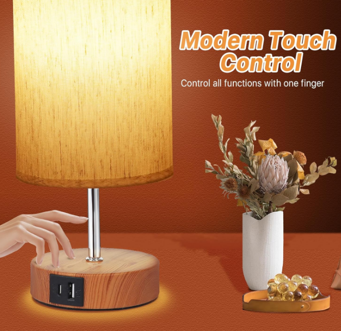 Dimming Small Lamp with 3 Color Temperature, Touch Table Lamps for Nightstand with USB A + C Ports, Bedside Lamps for Living Room Bedroom, Desk Lamp for Dorm Office, Gifts for Girl Mom, Beige