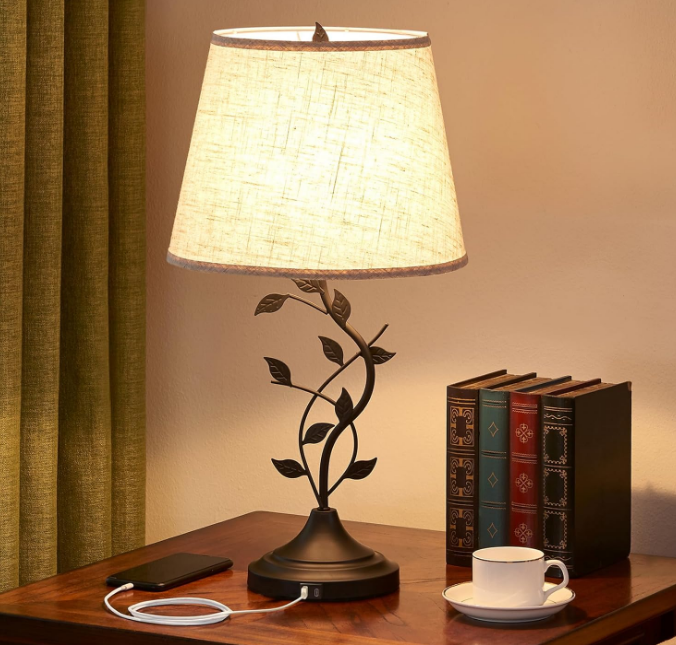 USB Charging Bedside Nightstand Lamp for Living Room and Bedroom - Traditional Tall Retro Desk Lamp with USB-A and USB-C Ports