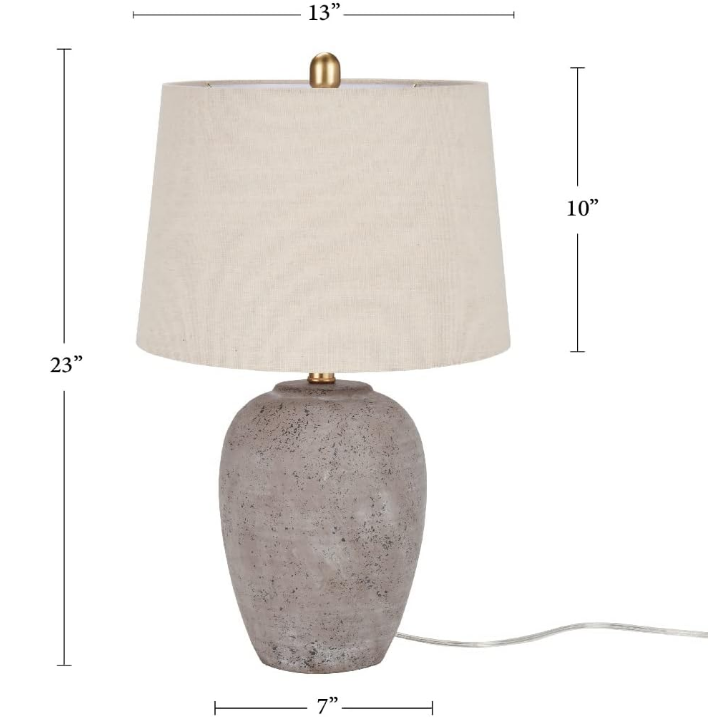 23" Rustic Brown with Gray Undertones Ceramic Pot Table Lamp for Bedroom, Living Room, Dining Room, Office, with Beige Shade