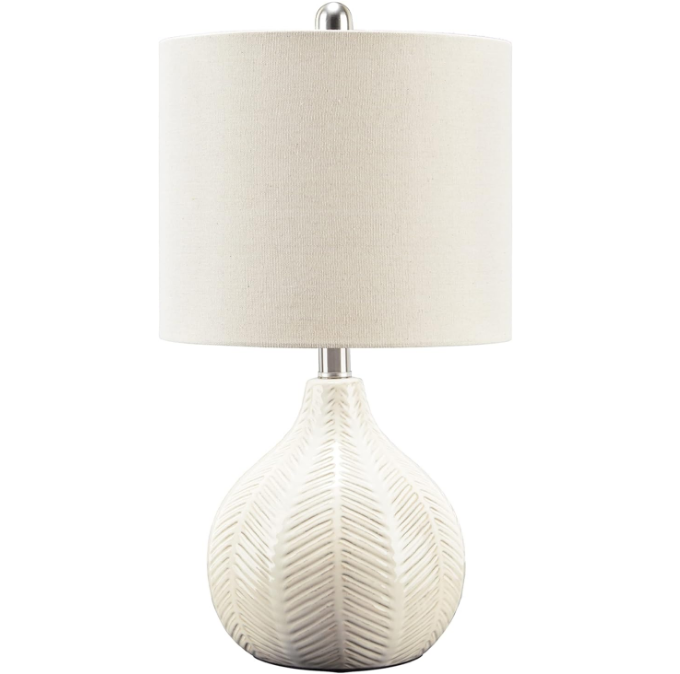 Design by Ashley Rainermen 20" Modern Herringbone Ceramic Table Lamp, Off White