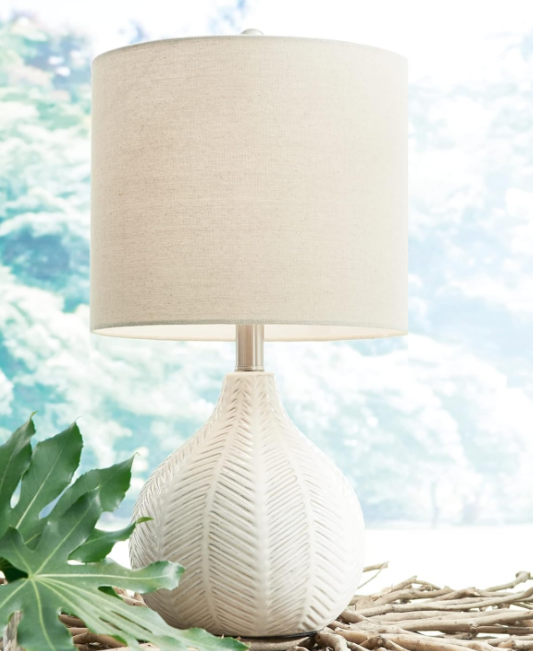 Design by Ashley Rainermen 20" Modern Herringbone Ceramic Table Lamp, Off White