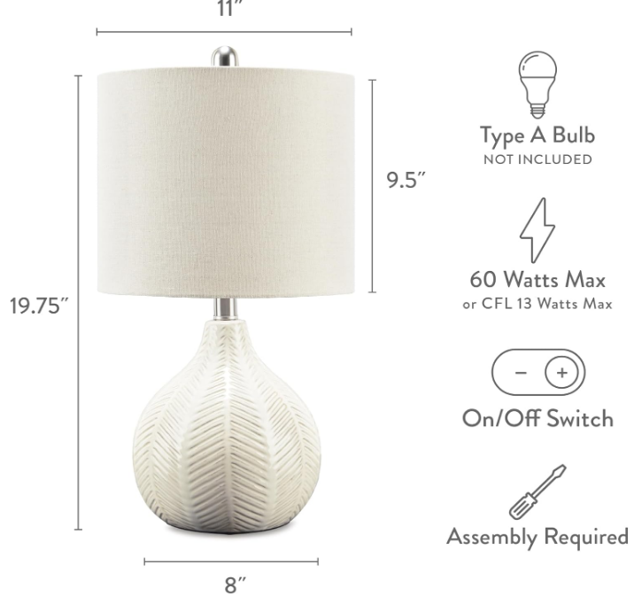 Design by Ashley Rainermen 20" Modern Herringbone Ceramic Table Lamp, Off White