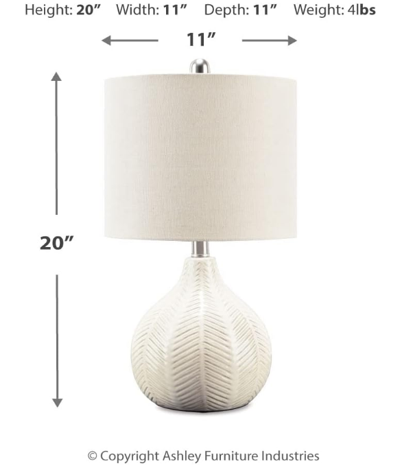 Design by Ashley Rainermen 20" Modern Herringbone Ceramic Table Lamp, Off White