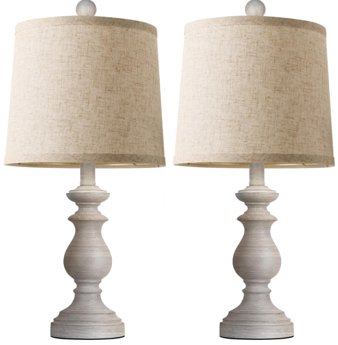 Traditional Table Lamp Set of 2, Rustic Farmhouse Table Lamps for Living Room Bedroom, 22" Bedside Desk Lamps Vintage Nightstand Lamps with Linen Shades, Antique Grey