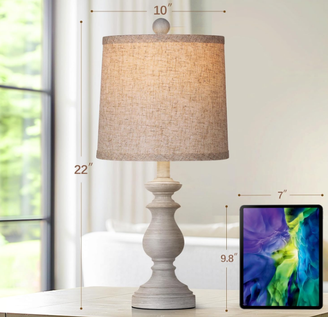 Traditional Table Lamp Set of 2, Rustic Farmhouse Table Lamps for Living Room Bedroom, 22" Bedside Desk Lamps Vintage Nightstand Lamps with Linen Shades, Antique Grey
