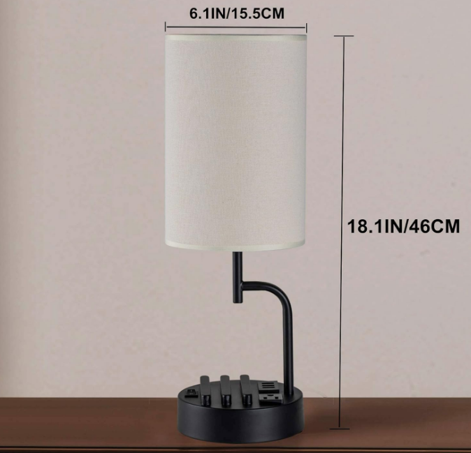 Table Lamp with 3 USB Charging Ports, Modern Desk Lamp with AC Outlet and Phone Stands, Perfect Bedside Lamp for Bedroom, Living Room, Office (Pack of 2), Cream