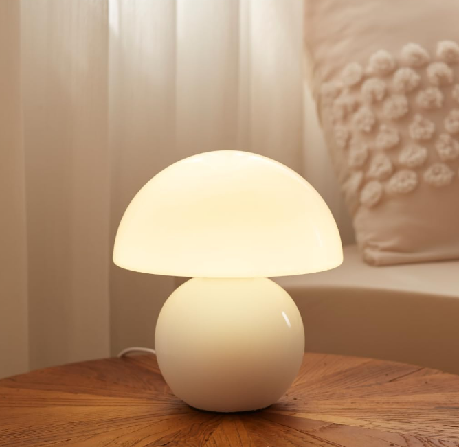 Lamp Small Lamp, Table Bedside Nightstand Lamp for Bedroom, Cute Mini Modern Lamp Dimmable, Unique Aesthetic Home Decor for Living Room Girl Gifts, Ceramic Base Glass Lamp (White)