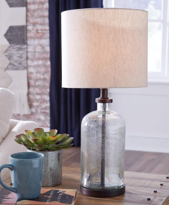 Design by Ashley Bandile Modern Farmhouse 22.5" Seeded Glass Table Lamp, Bronze