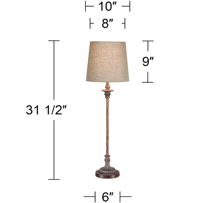 Hill Bentley Traditional French Country Style Buffet Table Lamps 31.5" Tall Skinny Set of 2 Weathered Brown Ridged Linen Fabric Tapered Drum Shade Decor for Living Room House Home Dining
