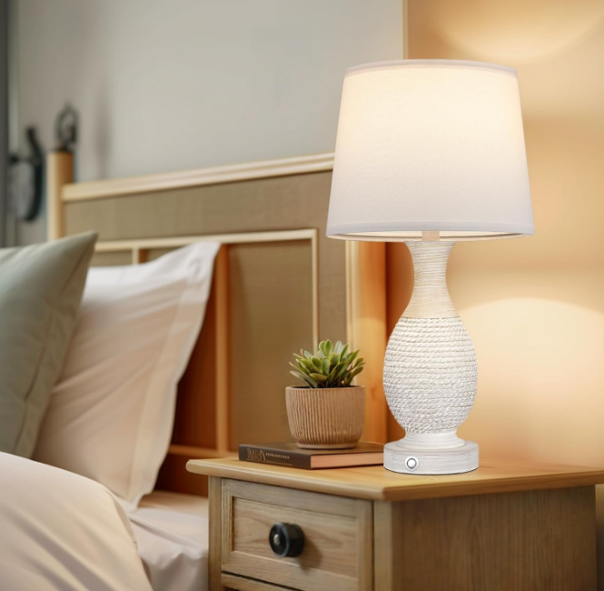 Farmhouse Table Lamps for Bedroom - Bedside Lamps Set of 2 with USB C+A, 3-Way Dimmable Touch Lamps for Night Stands