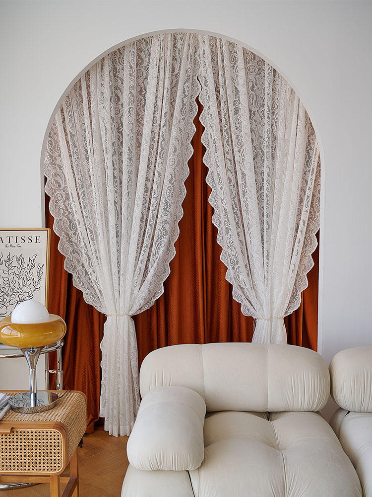 White Elegant Beading Lace Sheer Curtain&Fabric,Semi-Transparent Light Filtering Jacquard Plant Pattern Sheer Curtains for Bedroom Living Room Office Home Decor
