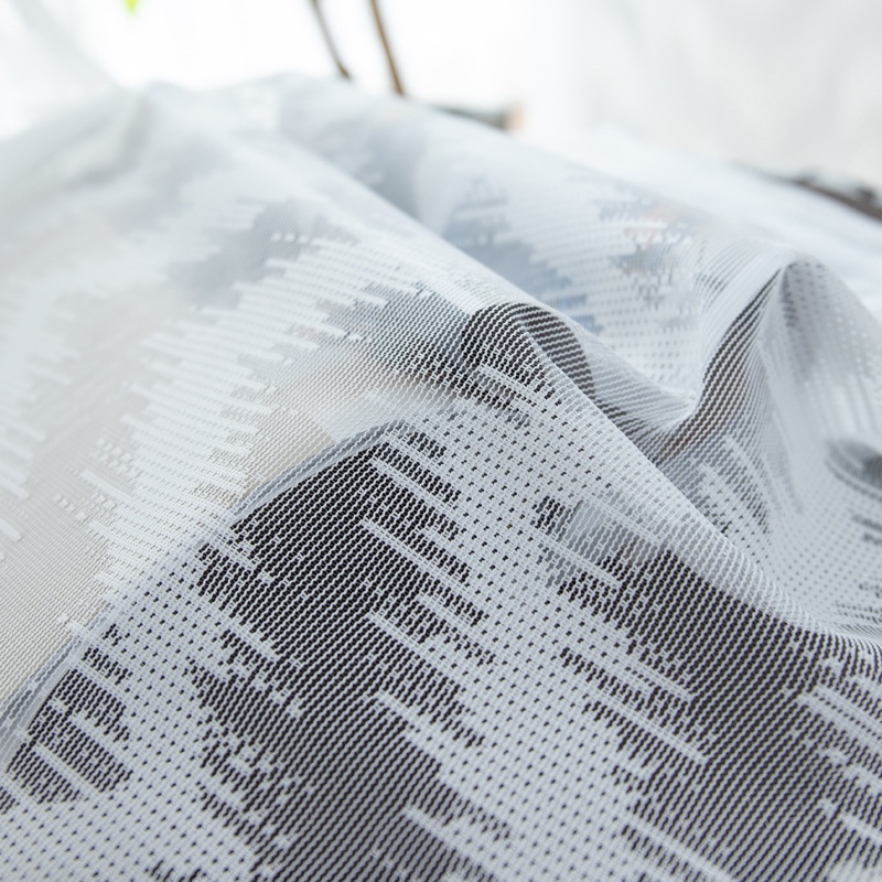 Plain Solid White Color Geometric Wooden Pattern Textured Striped Modern Polyester Sheer Curtains , Soft Smooth Semi-Transparent Light Filtering 
