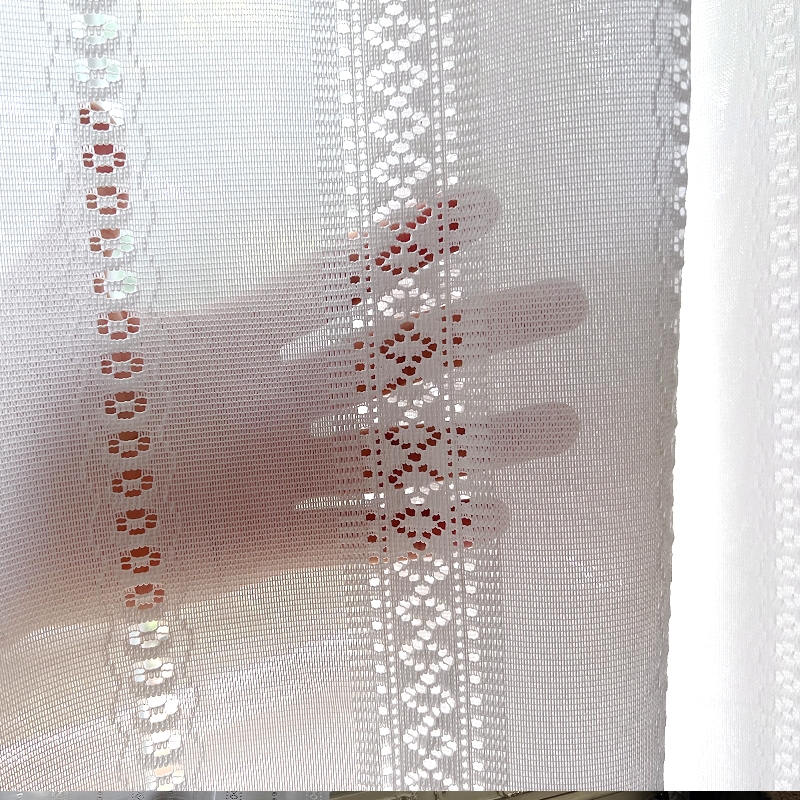 White Fashionable Simple Romantic Jacquard Embroidered Striped Floral Flower Polyester Door Sheer Curtains, Hollow Out Lace Fabric Semi-Transparent Light Filtering Rod Pocket Polyester Voile Curtains Drapes for Living Room Bedroom Home Decor