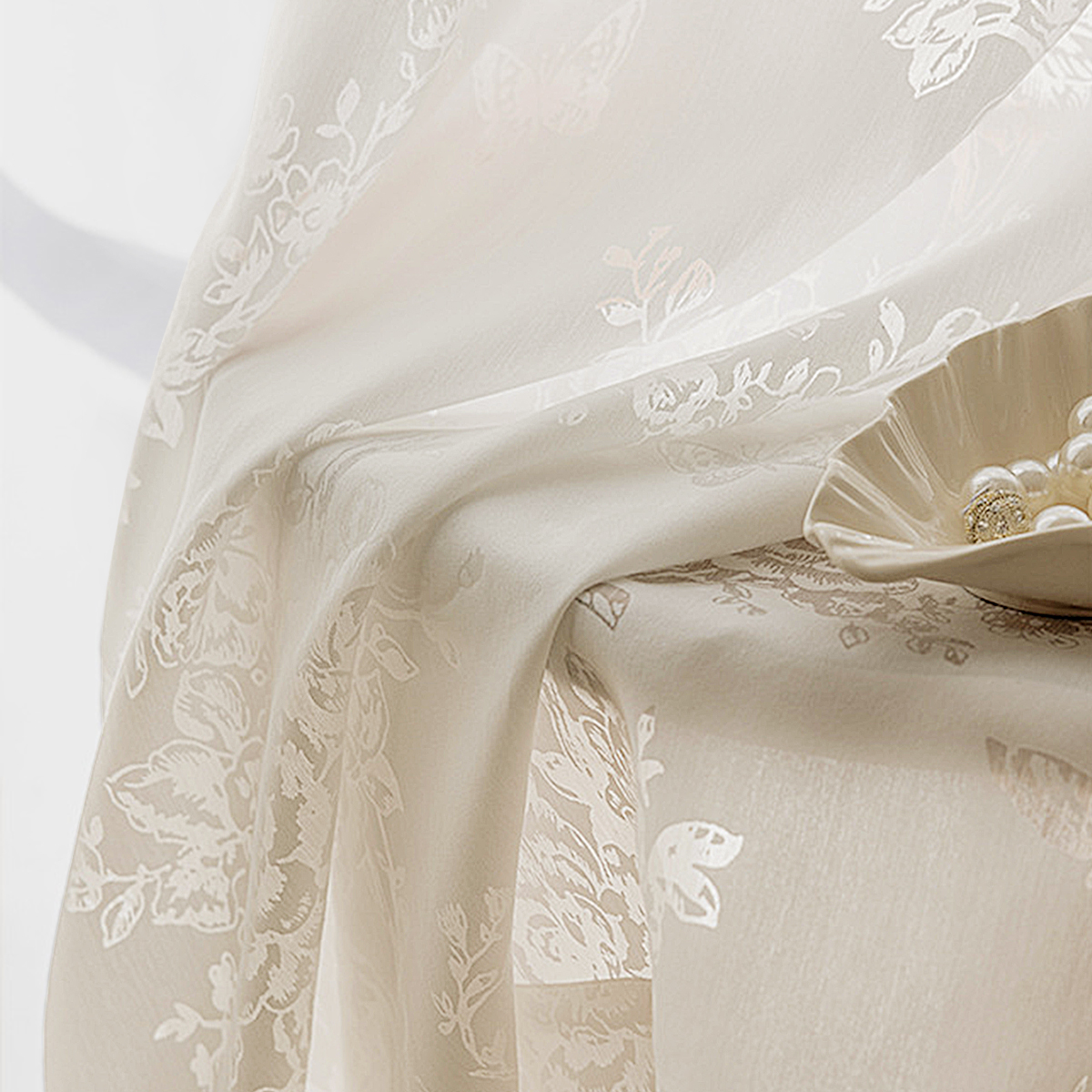 White Fashionable Simple Romantic Jacquard Butterfly Floral Flower Polyester Door Sheer Curtains, Hollow Out Lace Fabric Semi-Transparent Light Filtering for Living Room Bedroom Home Decor