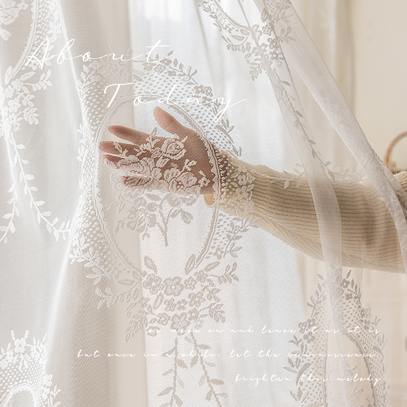 White Elegance Romantic French Flower Floral Pattern Embroidered Lace Soft Door Polyester Sheer Curtain, Lace Fabric Rod Pocket Hollow Out Voile Curtain Window Screen for Living Room Bedroom Home Decor