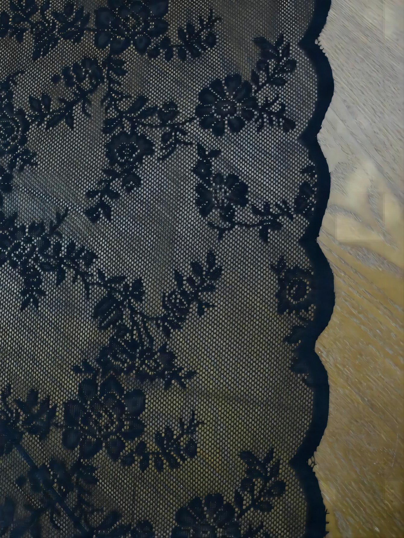 Black Elegance Romantic French Flower Floral Pattern Embroidered Lace Soft Door Polyester Sheer Curtain, Lace Fabric Rod Pocket Hollow Out Voile Curtain Window Screen for Living Room Bedroom Home Decor