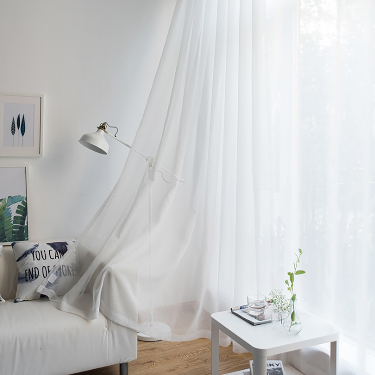 Modern Solid Elegant Polyester Sheer Curtain Partition for Living Room, Bedroom, Kitchen Counter, Dining Room - Decorative Window Rod Pocket Hanging Sheer Curtain Panel