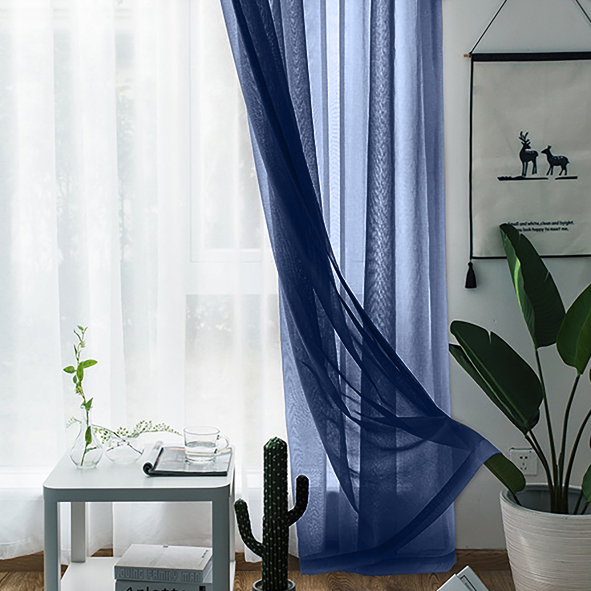 Modern Solid Elegant Polyester Sheer Curtain Partition for Living Room, Bedroom, Kitchen Counter, Dining Room - Decorative Window Rod Pocket Hanging Sheer Curtain Panel