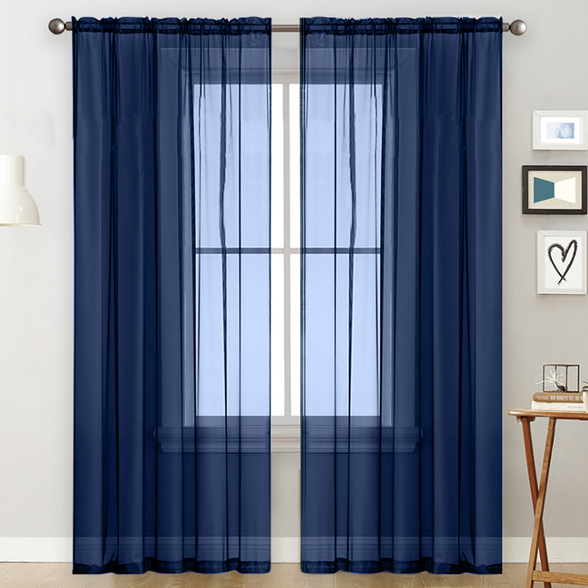 Modern Solid Elegant Polyester Sheer Curtain Partition for Living Room, Bedroom, Kitchen Counter, Dining Room - Decorative Window Rod Pocket Hanging Sheer Curtain Panel