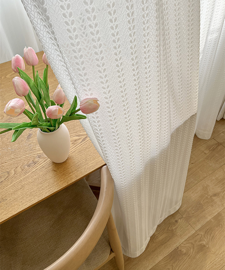White Plain Solid Color Ditsy Floral Modern Polyester Semi-Transparent Light Filtering Privacy Embossment Sheer Curtains , Soft Smooth Lightweight Breathables Drapes Curtains for Bedroom Living Room Office Home Decor