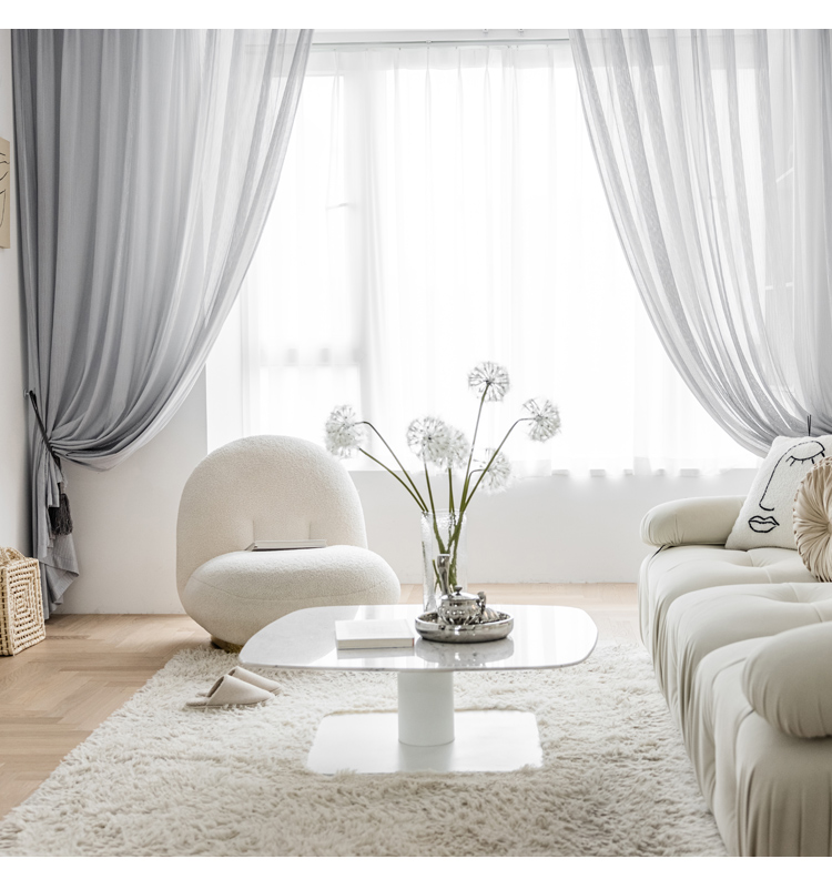 Plain Solid White Grey Color Hollow Out Fish Scales Striped Modern Polyester Semi-Transparent Light Filtering Privacy Sheer Curtains , Soft Smooth Lightweight Sheer Panels Drapes Curtains for Bedroom Living Room Office Home Decor