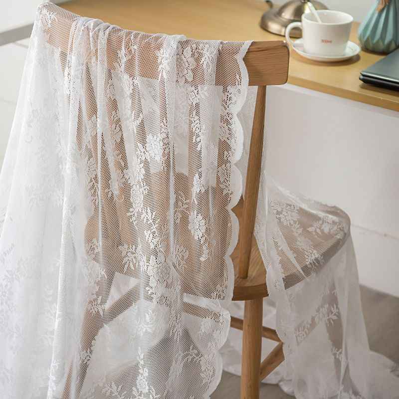 Plain Solid White Color Flora Hollow Out Lace Modern Polyester Semi-Transparent Light Filtering Privacy Sheer Curtains , Soft Smooth Lightweight Sheer Panels Drapes Curtains for Bedroom Living Room Office Home Decor