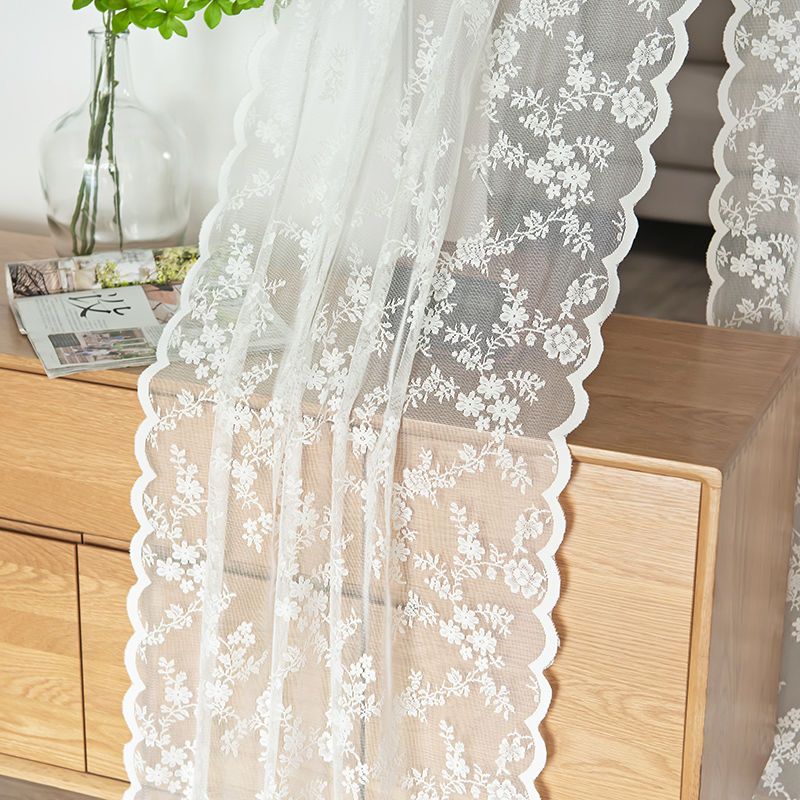 Plain Solid White Color Flora Hollow Out Lace Modern Polyester Semi-Transparent Light Filtering Privacy Sheer Curtains , Soft Smooth Lightweight Sheer Panels Drapes Curtains for Bedroom Living Room Office Home Decor