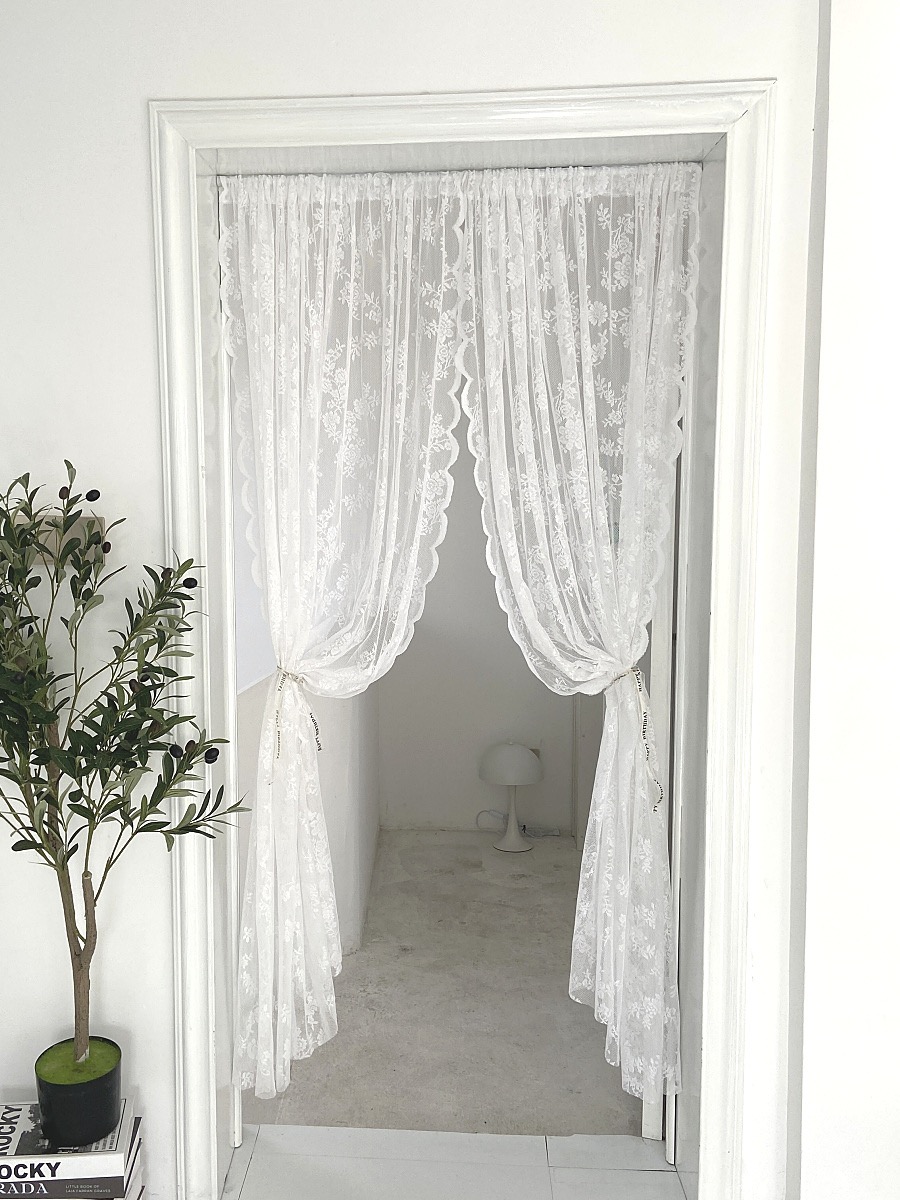 Plain Solid White Color Flora Hollow Out Lace Modern Polyester Semi-Transparent Light Filtering Privacy Sheer Curtains , Soft Smooth Lightweight Sheer Panels Drapes Curtains for Bedroom Living Room Office Home Decor