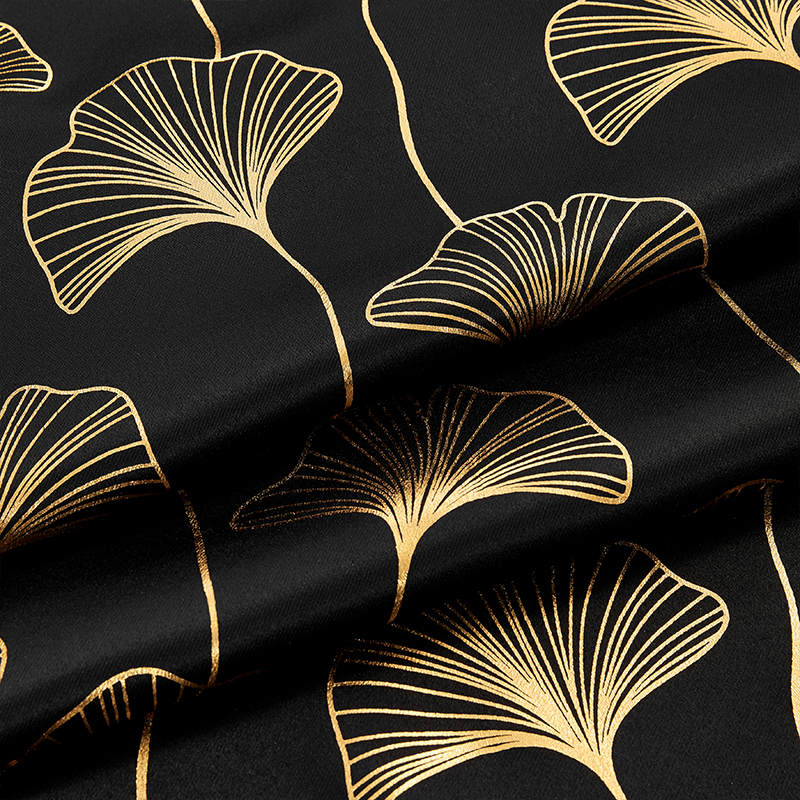 【GYJ-YX】Gold Stamping Ginkgo Leaf Flora Blackout Sound Insulating Polyester Curtain Fabric, Drapes Curtain Fabric for Bedroom Living Room Office Home Decor