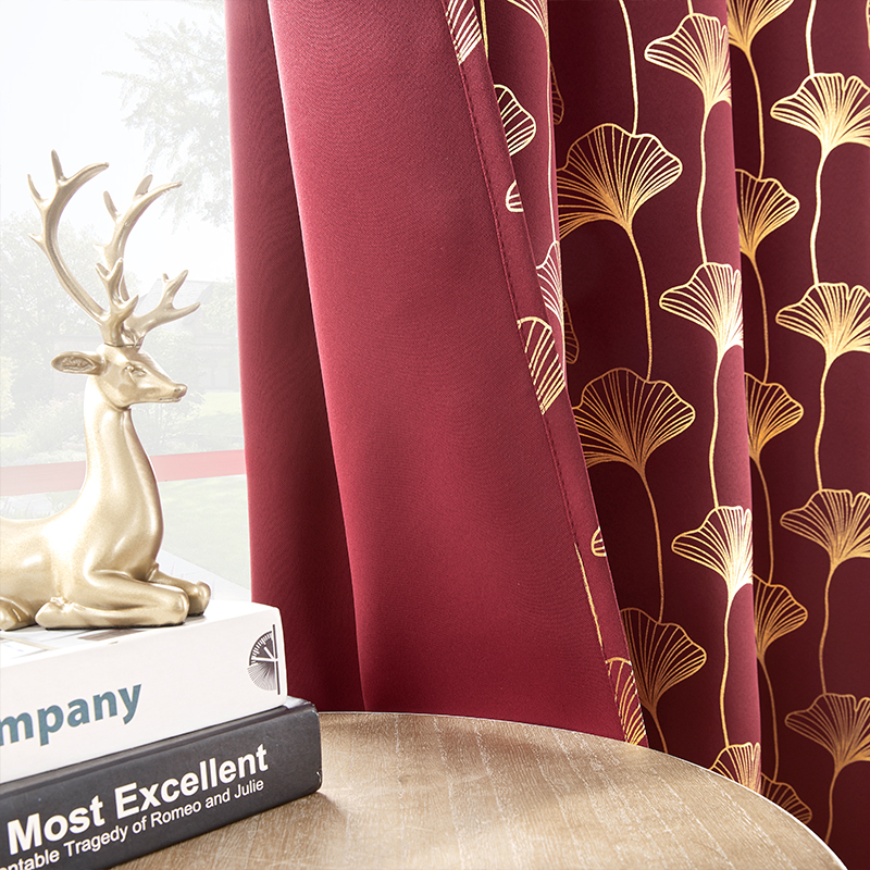 【GYJ-YX】Gold Stamping Ginkgo Leaf Flora Blackout Sound Insulating Polyester Curtain Fabric, Drapes Curtain Fabric for Bedroom Living Room Office Home Decor
